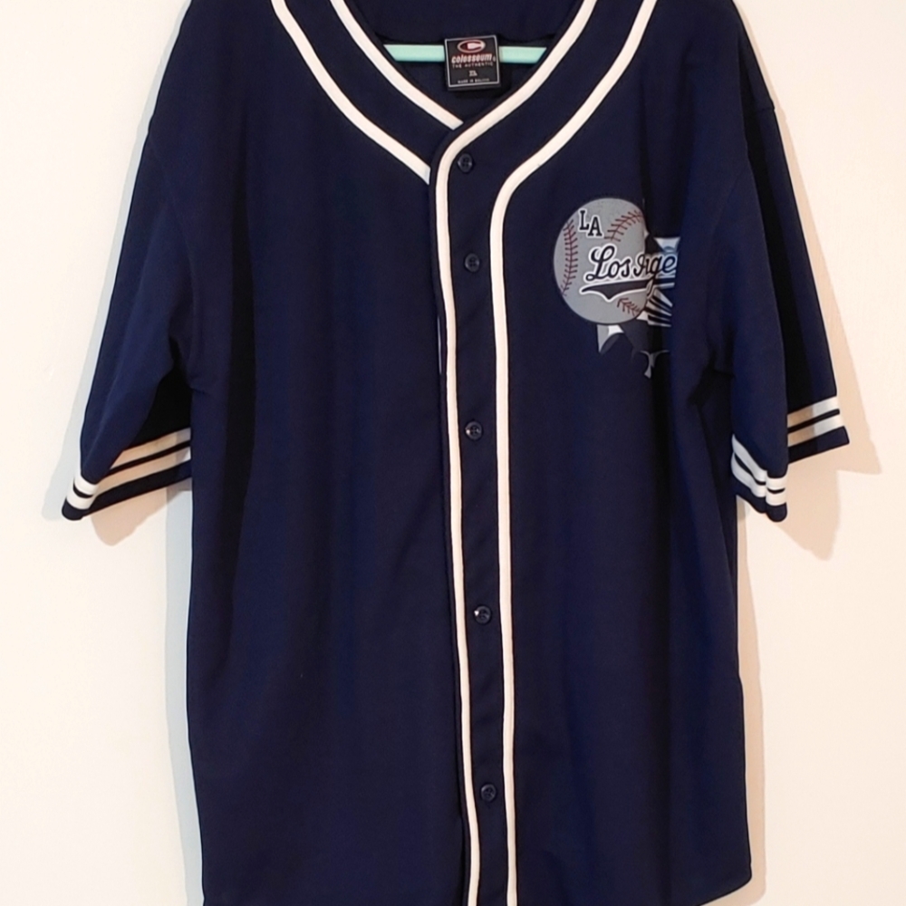 Vintage Men's LOS ANGELES The Authentic Colosseum Baseball Thick Blue Jersey XL